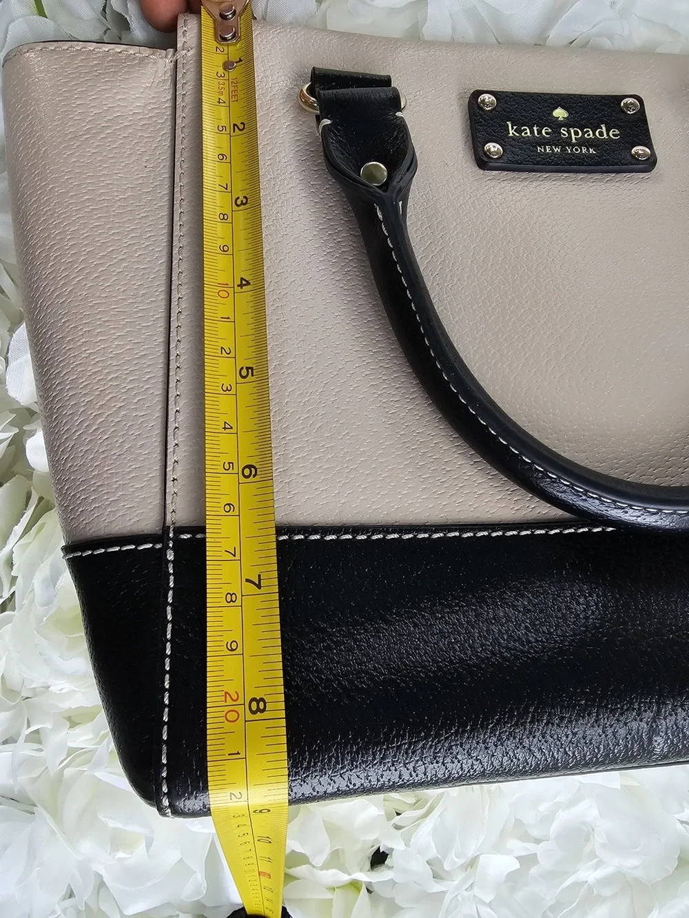 Kate Spade New York Two Tone Leather Satchel Crossbody Bag Beige Black